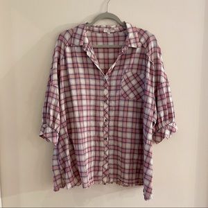 Easel Plaid Button Up Top